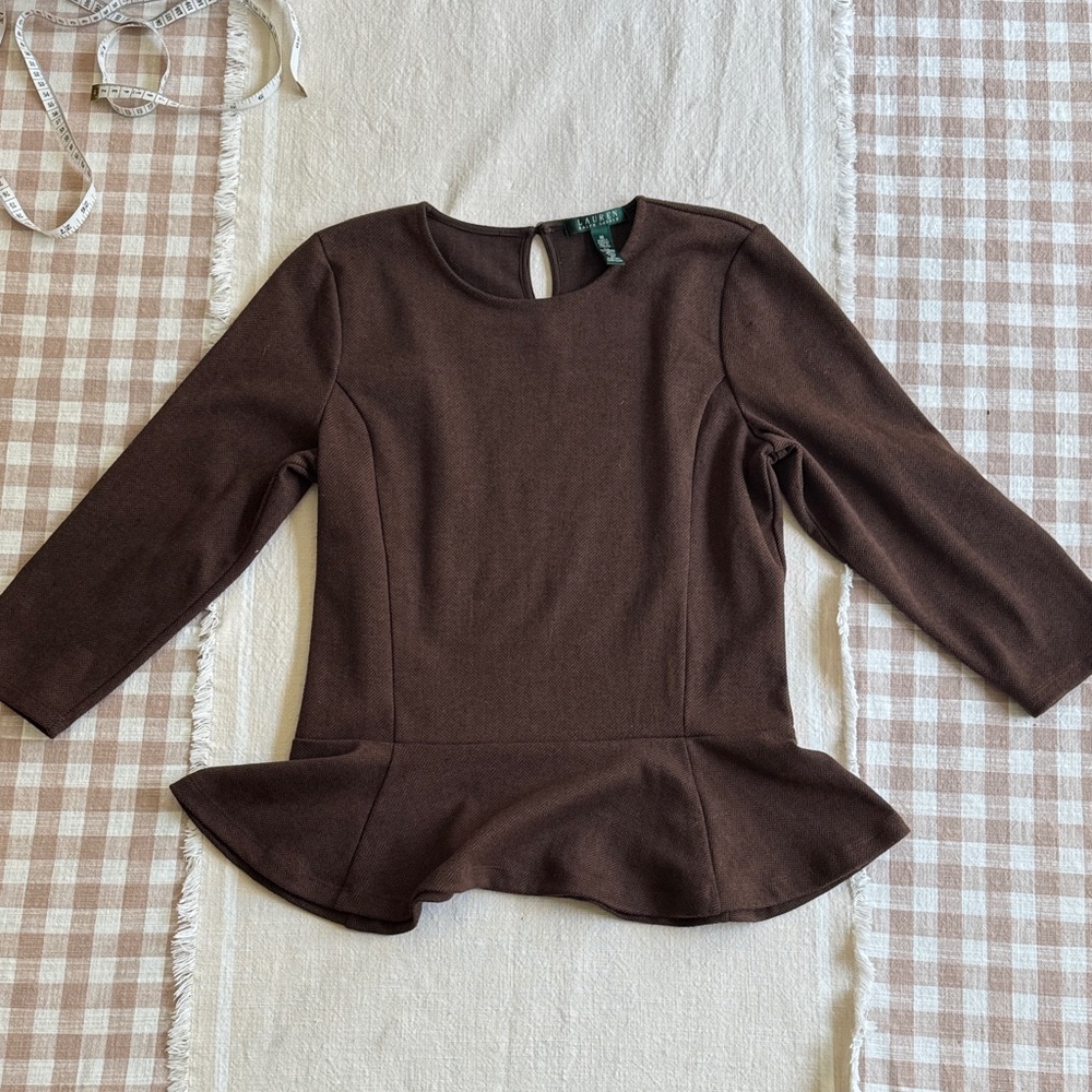 Ralph Lauren Dark Brown Peplum Knit Top